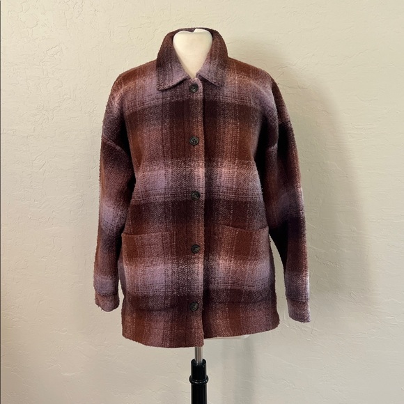Madewell Brushed Plaid Knit Shirt Jacket in faded fig - Picture 5 of 9